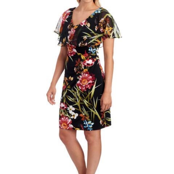 Connected Apparel Floral FlutterSleeve Dress - Picture 1 of 8
